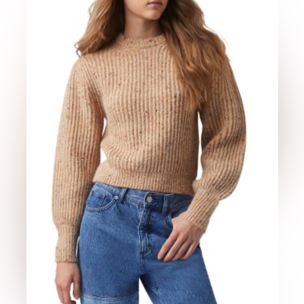French Connection Size M Sweater Natalya Ribbed Sweater Camel Multi Wool Alpaca